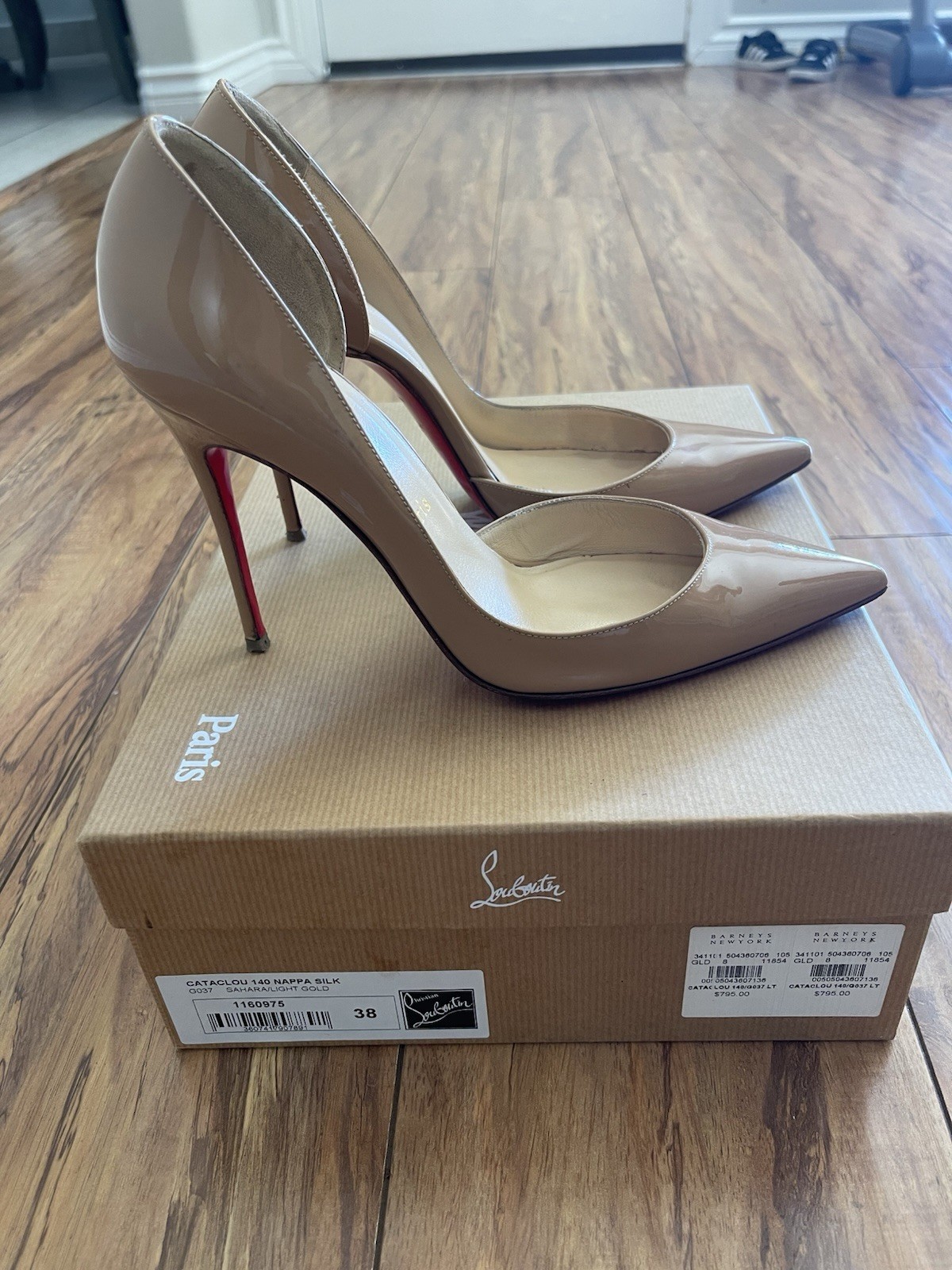 Christian Louboutin Patent Leather Iriza 85 Pointed Toe Pumps Nude EU38