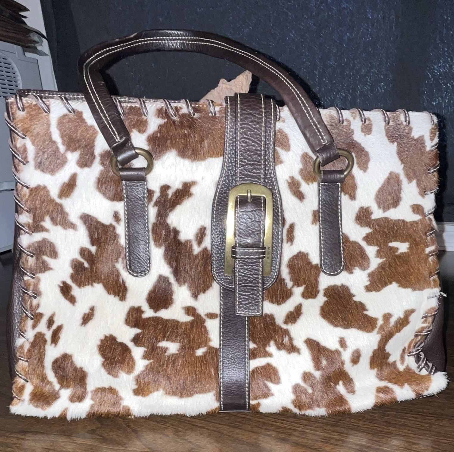 Mania Genuine Leather Cowhide Tote Bag Made in Italy Hair-On Leather Purse