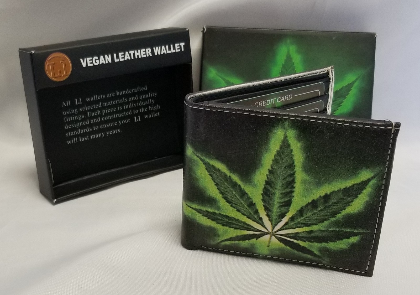 Marijuana Pot Leaf Printed Wallet Handcrafted Bifold Men’s Vegan Leather