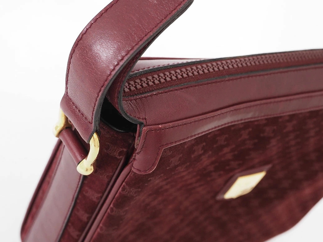 CELINE Old Triomphe Suede Shoulder Bag Bordeaux Unisex #URB513
