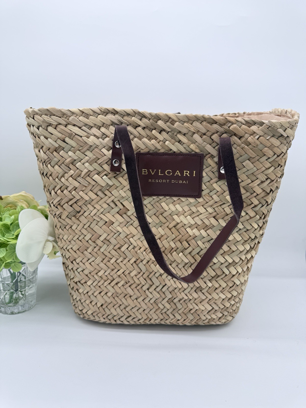 Bvlgari Resort Dubai Wicker Straw Beach Summer Tote Bag Big Size