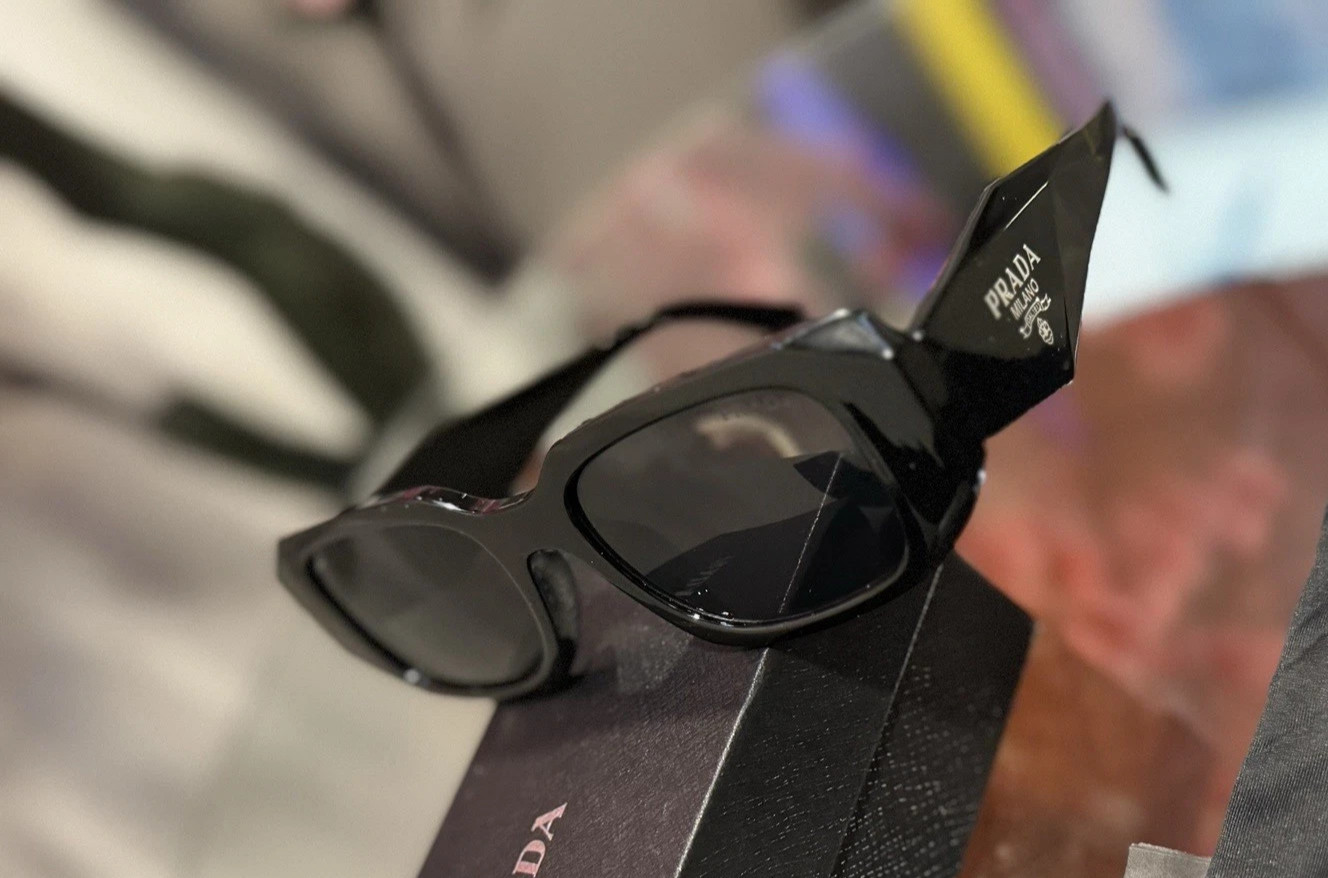 PRADA unisex Black Square Sunglasses Plastic Frame Tinted Black Lenses