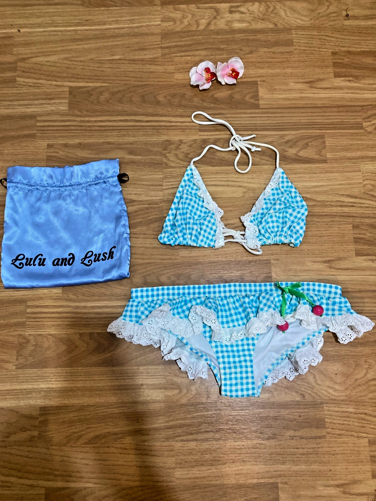 Leg Avenue “Skinny Dip” Gingham Cherry Bikini Set,rockabilly,pin up 1950’s vtg!