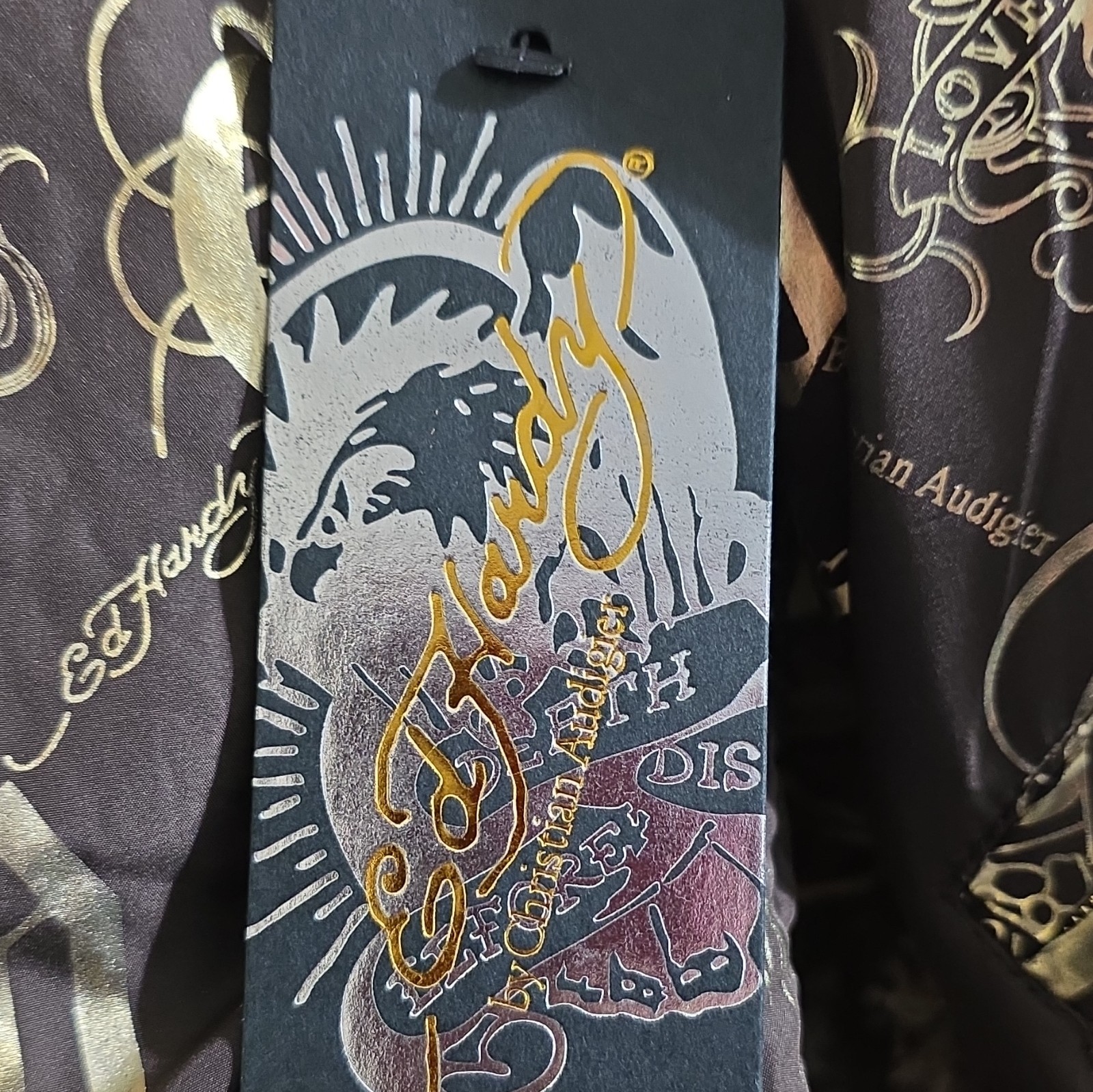 Ed Hardy Brown/Gold Hooded Bomber Jacket Skull Graphic Fur Trim Zip XS