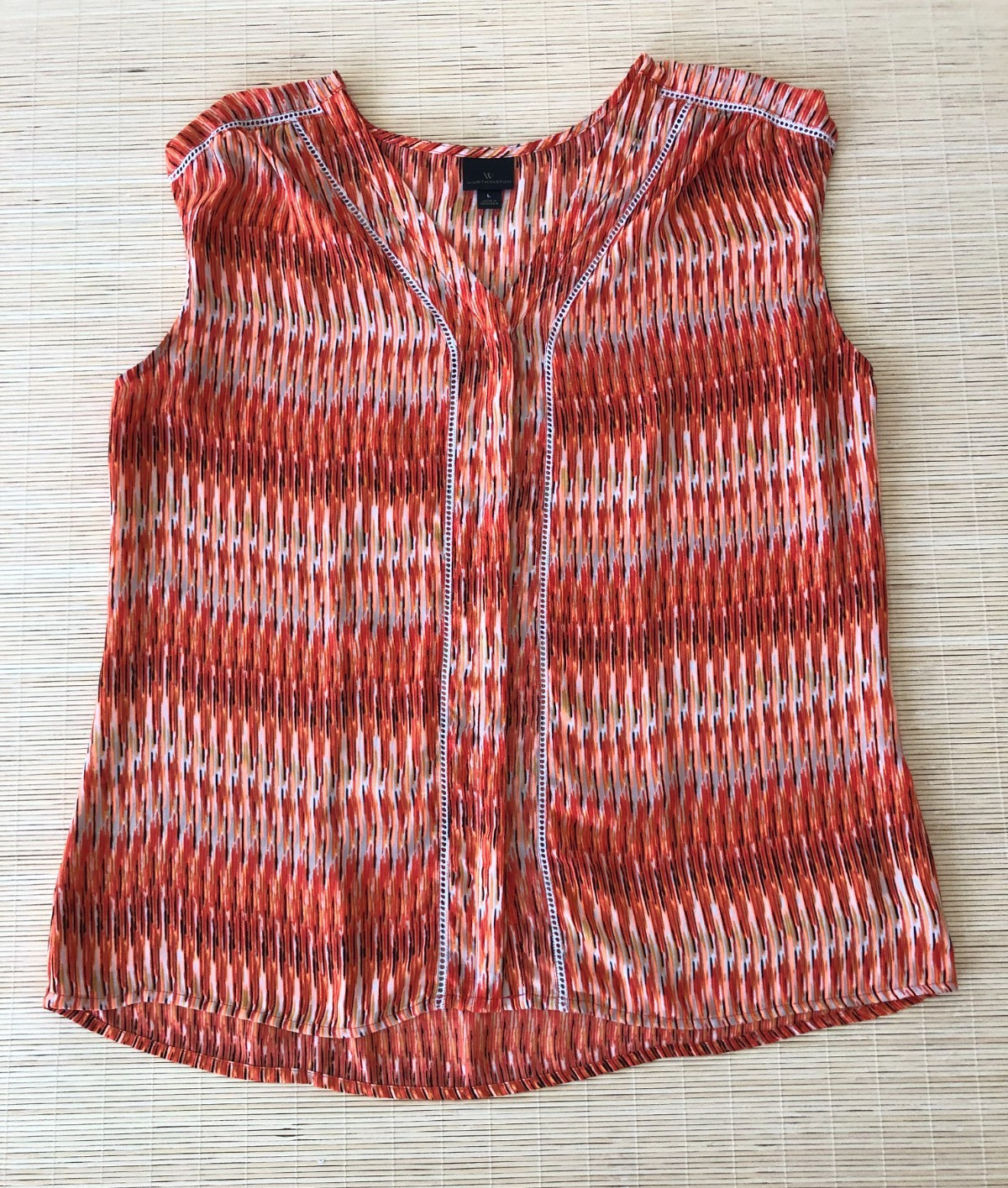 Worthington Woman’s Sleeveless Button Up Lightweight Top Orange Stripe Size M
