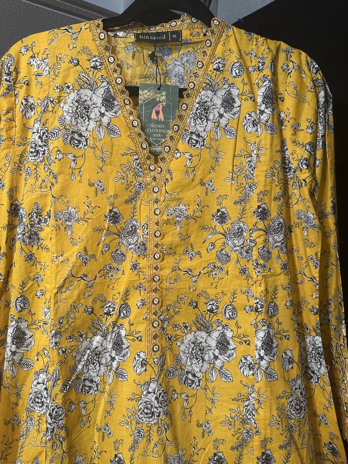 Premium Lawn Cotton 3 Pc Suit-Bin Saeed ,Cut Work Emb- Aline Style-M & L – $44