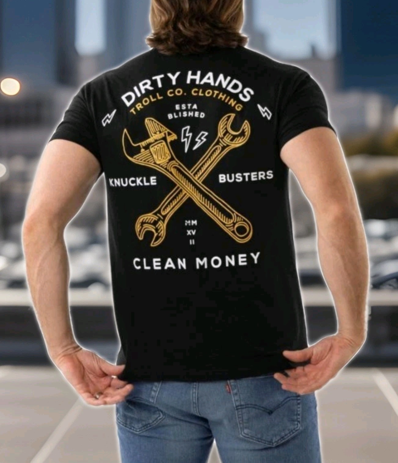 TROLL CO. Dirty Hands Clean Money Twisted Wrenches Men’s Black S/S Size 2XL