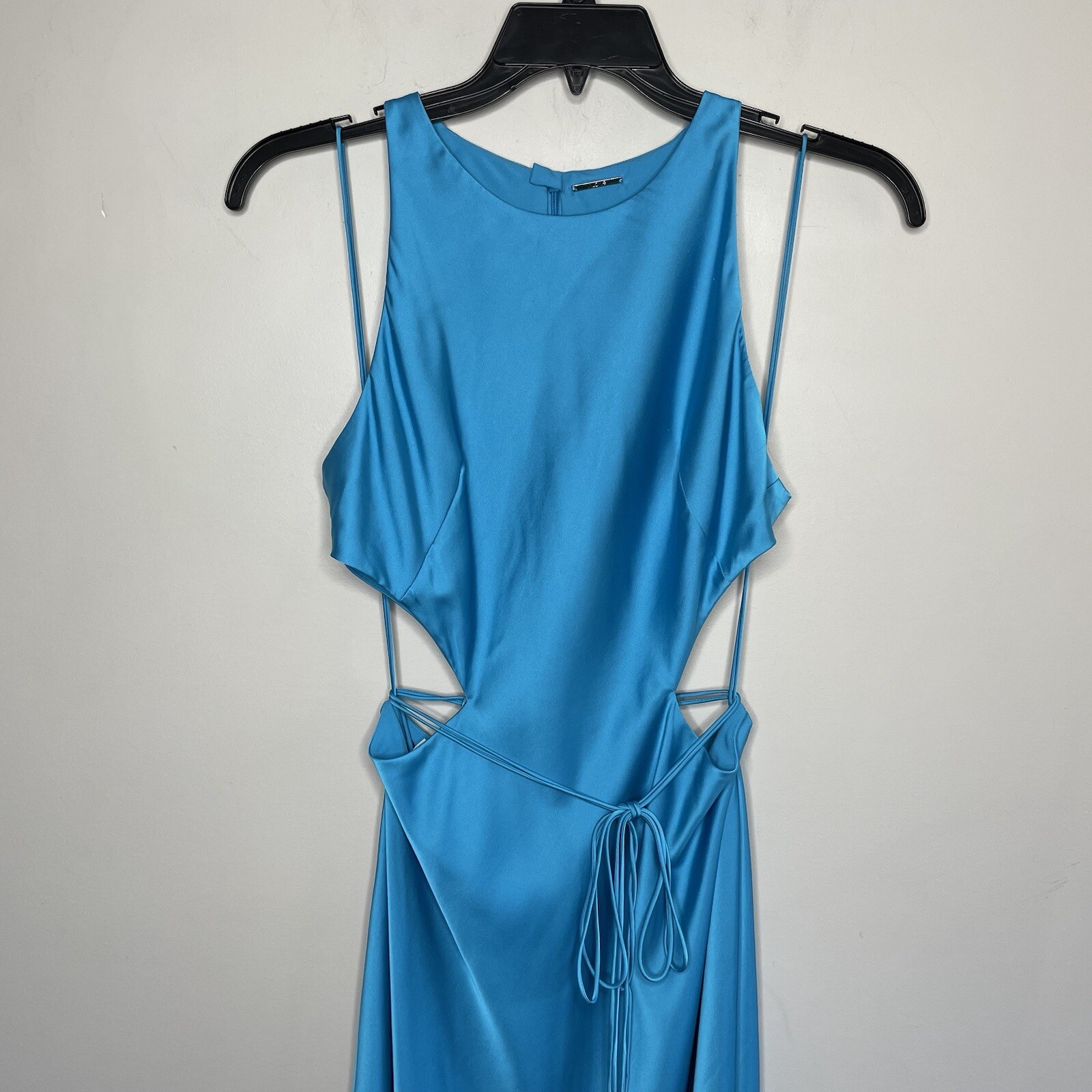ALEXIS Lune Gown Women Large Blue Satin Sleeveless Cutout A-Line Maxi