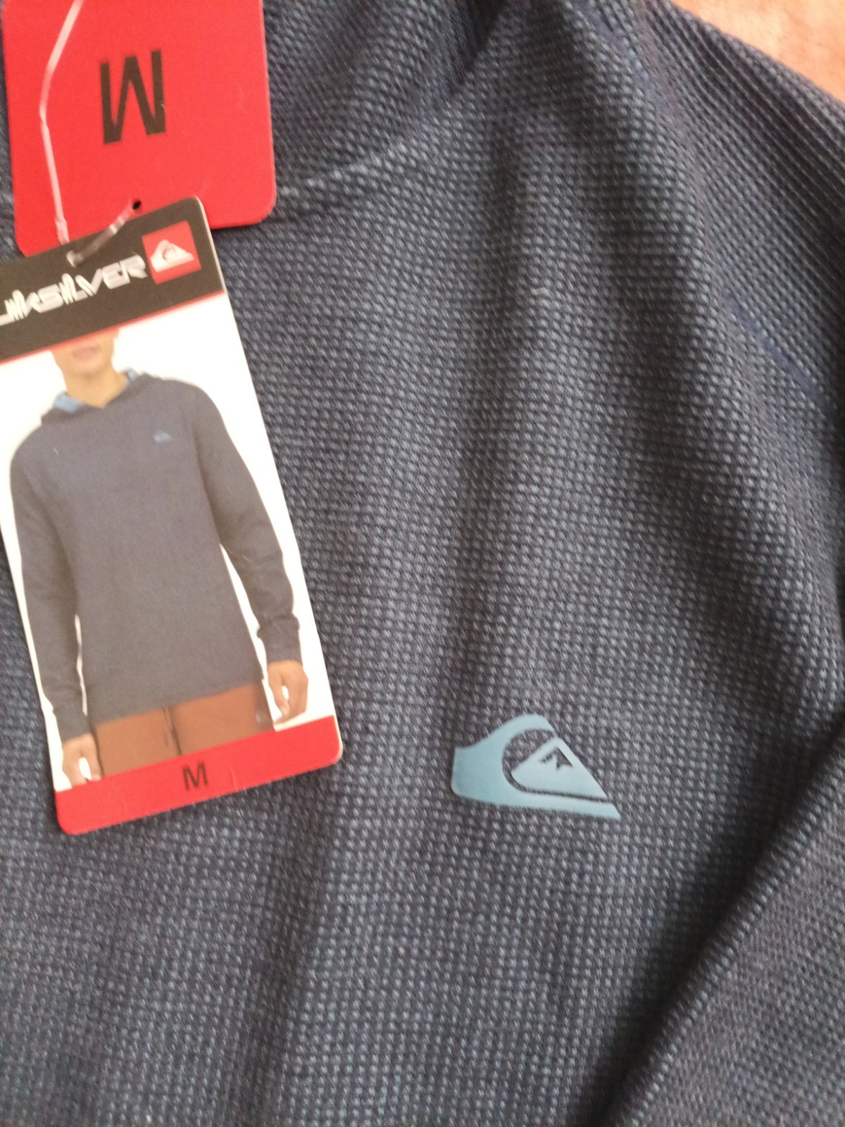 QUIKSILVER Men Textured Hoodie Pullover Hooded Shirt DRYFLIGHT BLUE MEDIUM Waffl