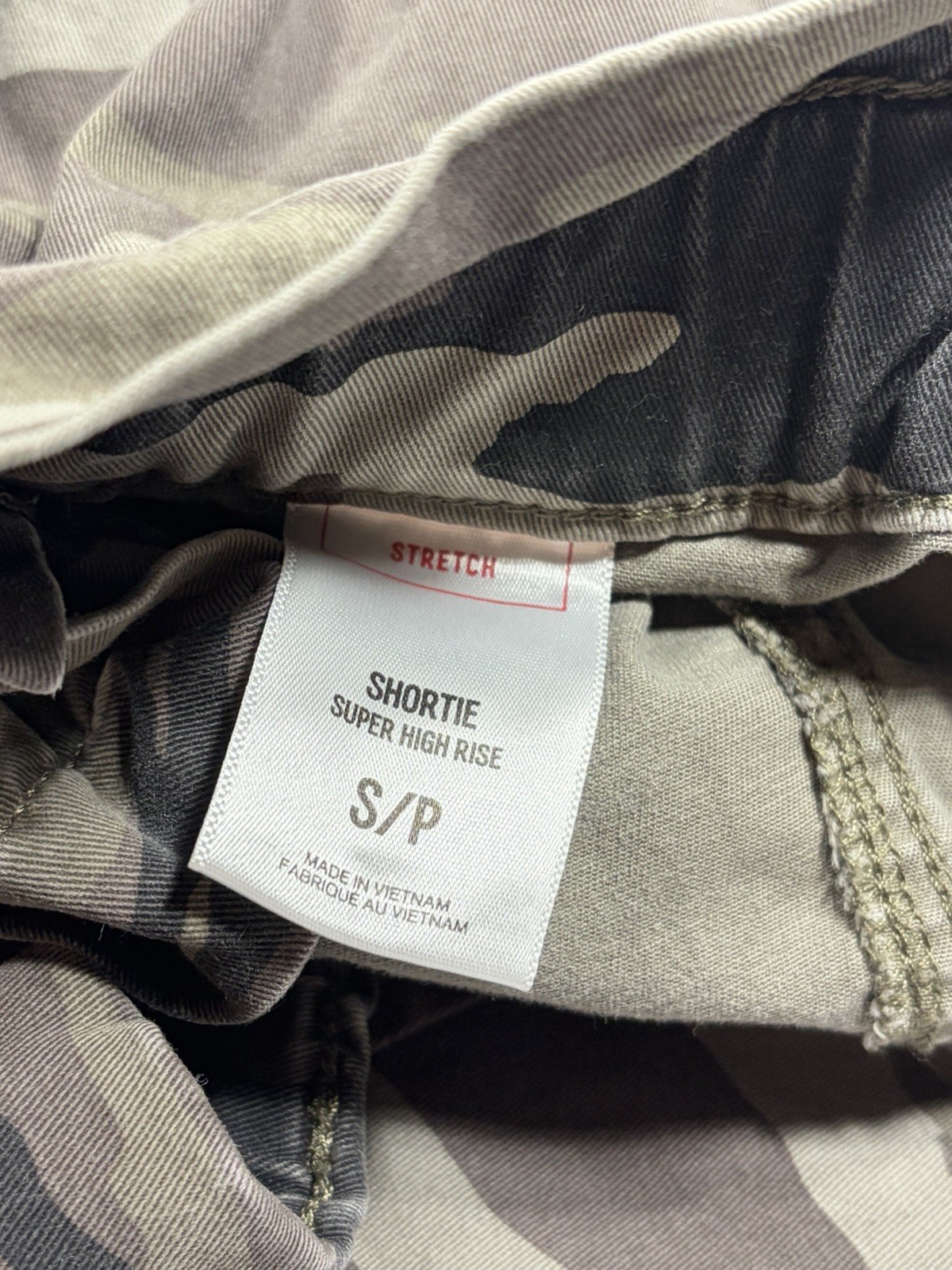 Express Shorts Camo Green Brown Women’s S/P Super High Rise Paperbag Y2K