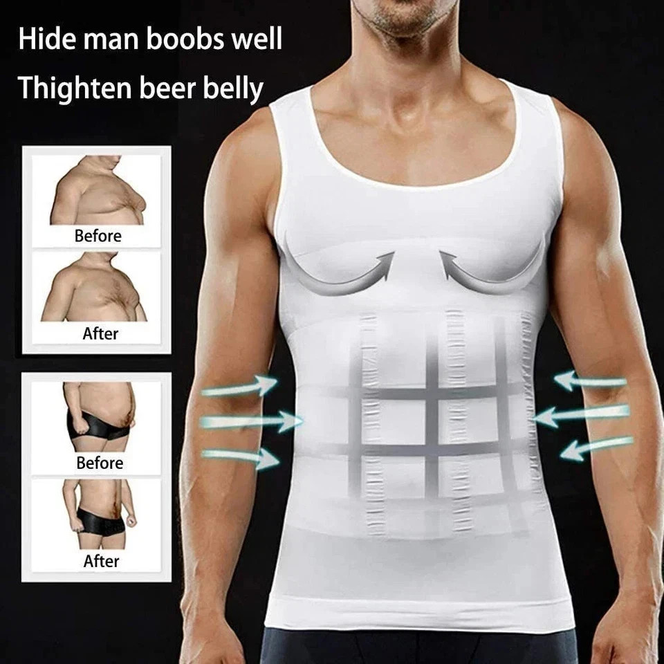 Mens Slimming Body Shaper Belly Chest Compression Vest Girdle T-Shirt Tank Top