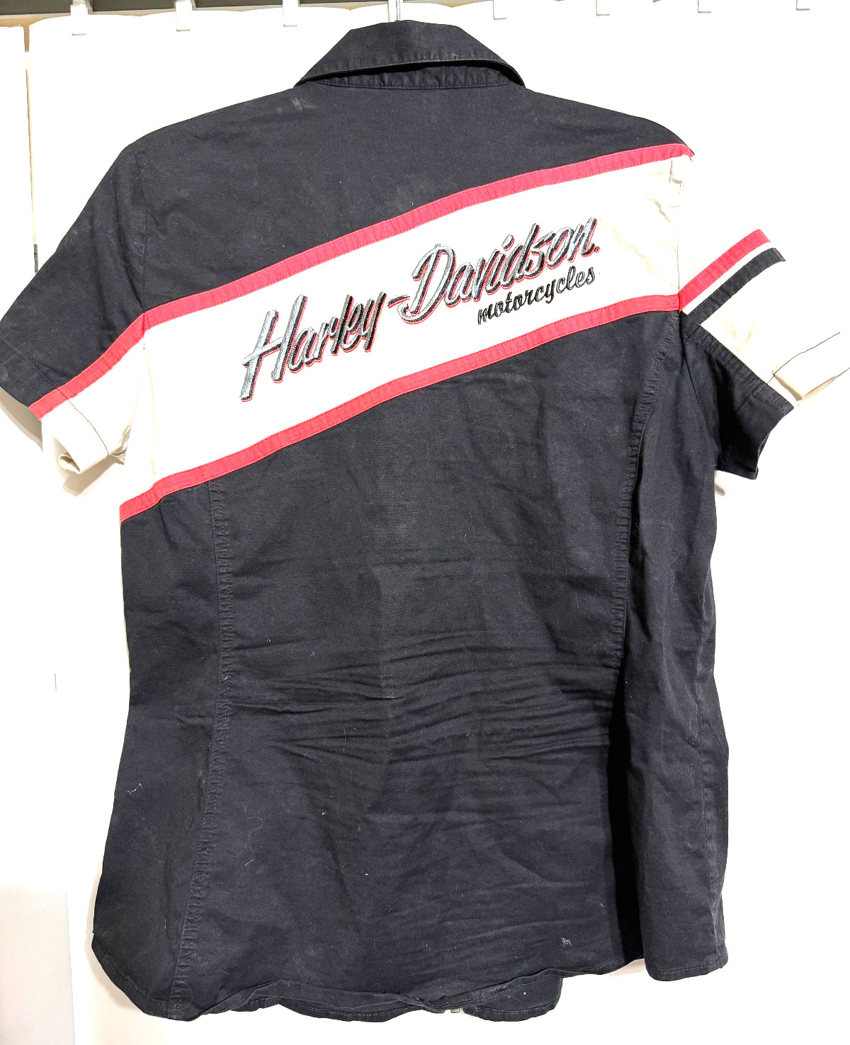 Harley-Davidson Womens Shirt Large Orange Colorblock Zip Up Short Sleeve w Logo