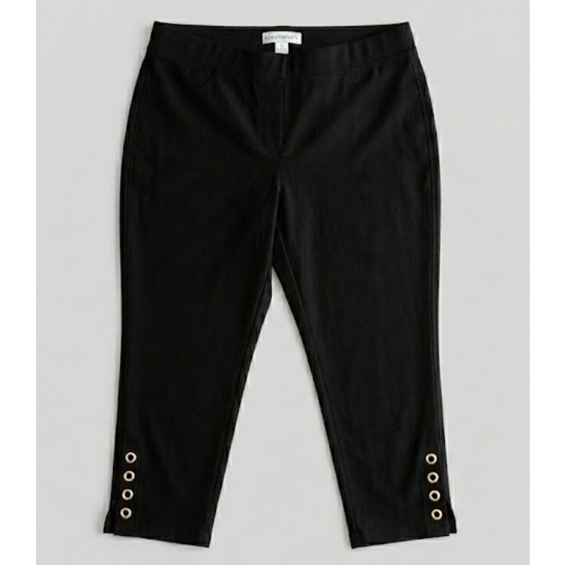 Counterparts Womens Plus Size 1X Pants Black Pull On Ankle Stretch Gold Grommet