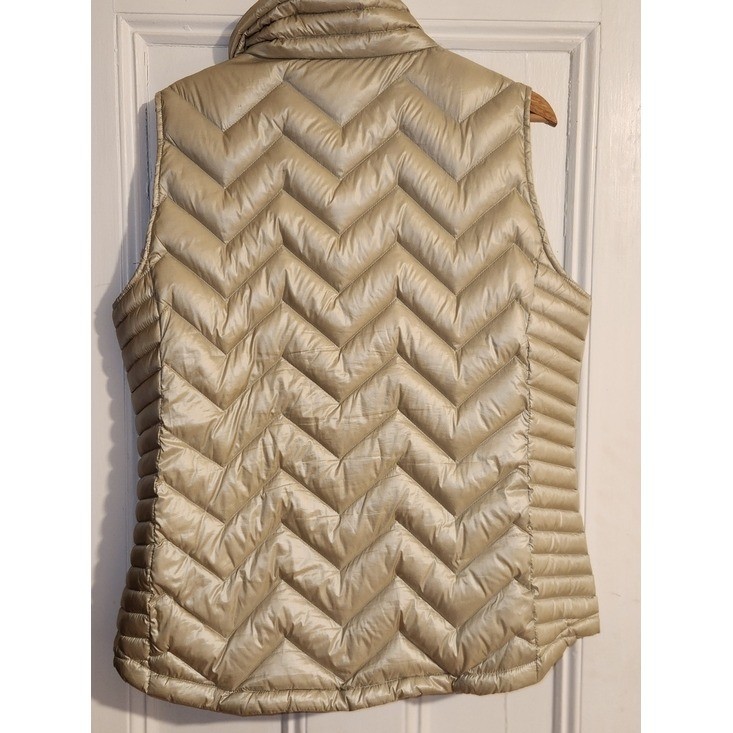 Calvin Klein Womens Champagne Gold Metallic Chevron Quilted Down Vest XL