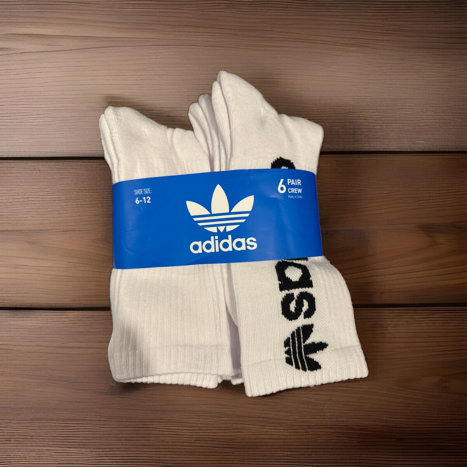 NEW 6 PAIRS ADIDAS MENS CREW SOCKS CUSHIONED SHOE SIZE 6-12 WHITE/ BLACK