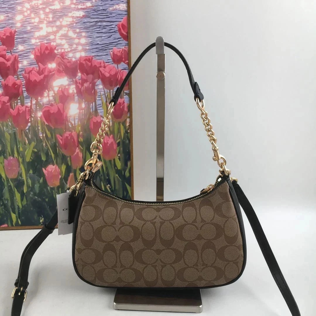 NWT COACH CA548 Teri Shoulder Bag In Signature Canvas Gold/Black Free Shipping