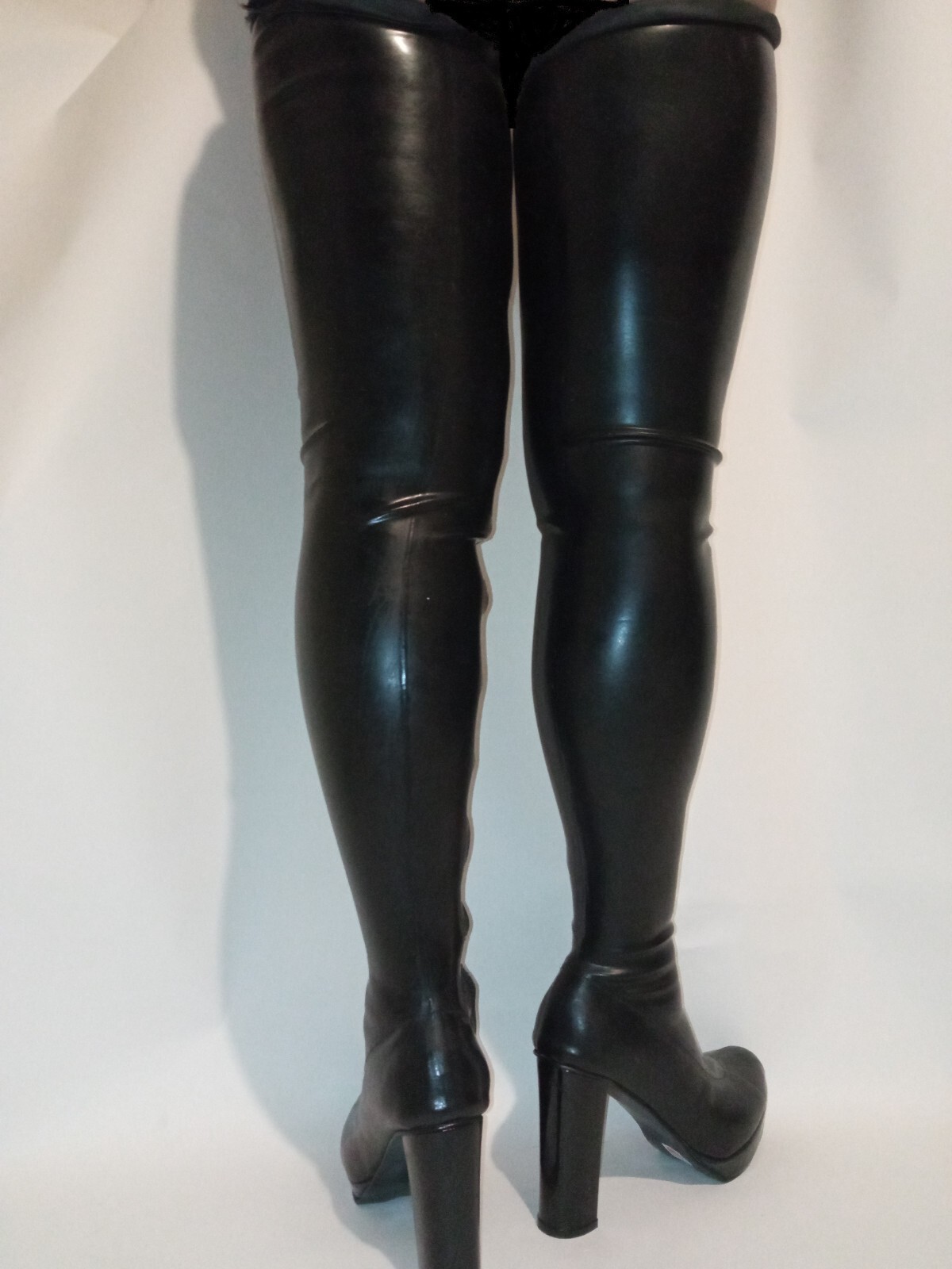 Crotch latex boots black 1 zip, new, 12 cm heel block 37 38 39 40 41