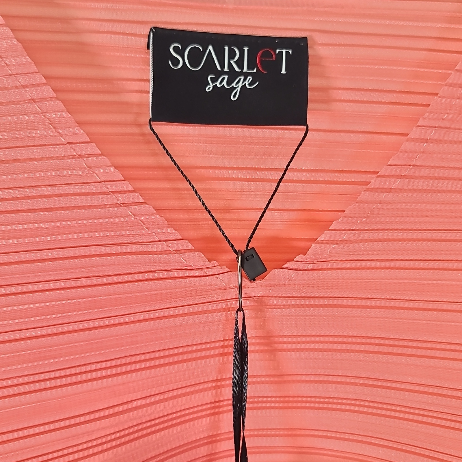 SCARLET SAGE One Size Cool Pleated Plisse Peach Coral V-Neck Waterfall Top NWT