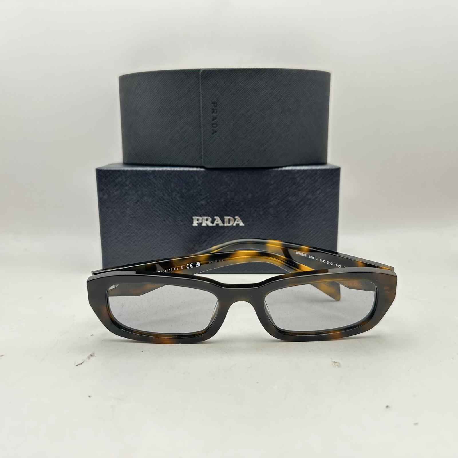 Prada Unisex Narrow Rectangle Thick Sunglasses SPRB06S Juniper Tortoise/Gray