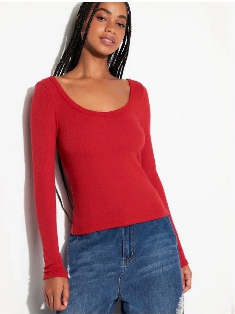 NWT SPIRITUAL GANGSTER Chrissie Ribbed Long-Sleeve Top Red, XS