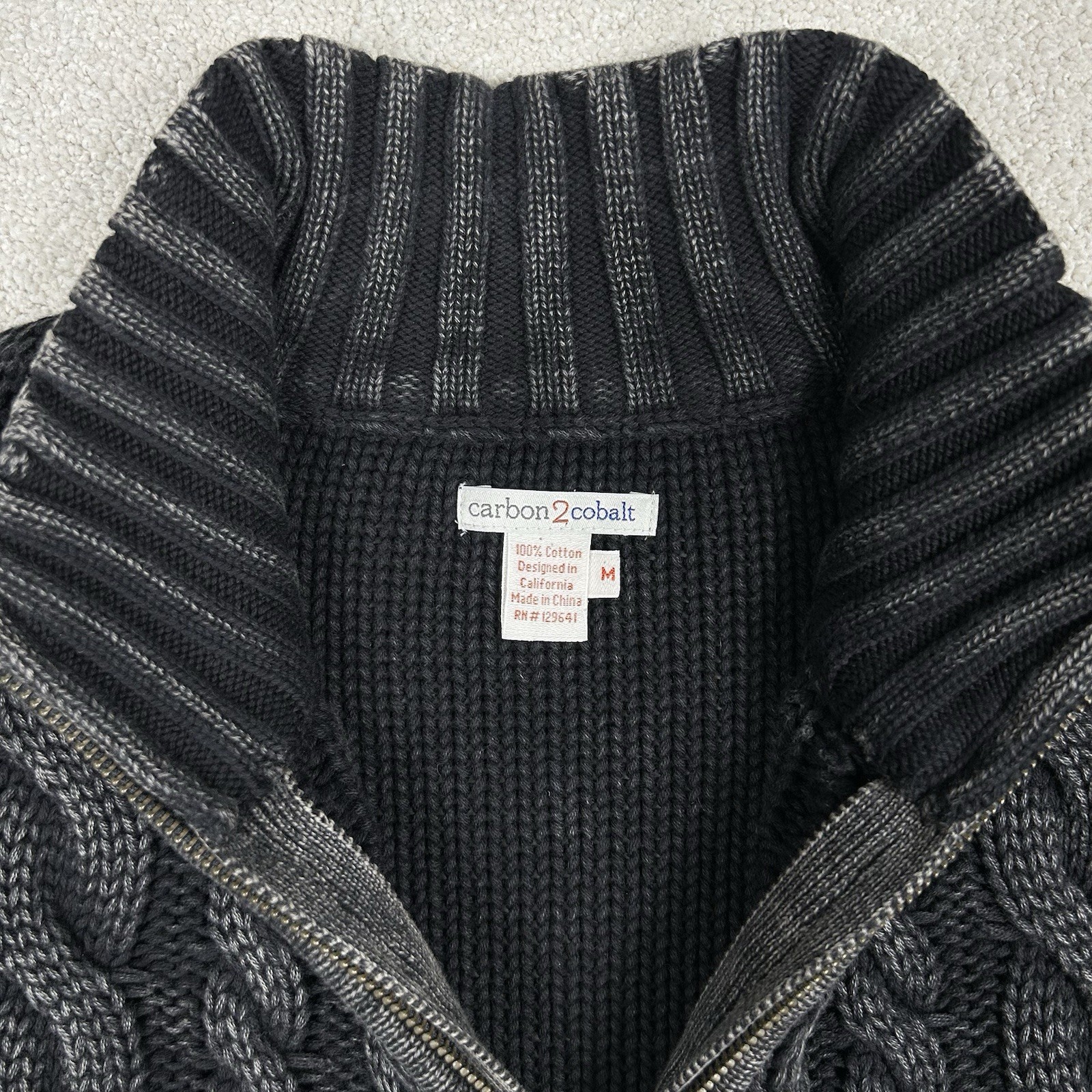 Carbon 2 Cobalt Fisherman Cable Knit Sweater 1/4 Zip Mens Medium Gunmetal Gray