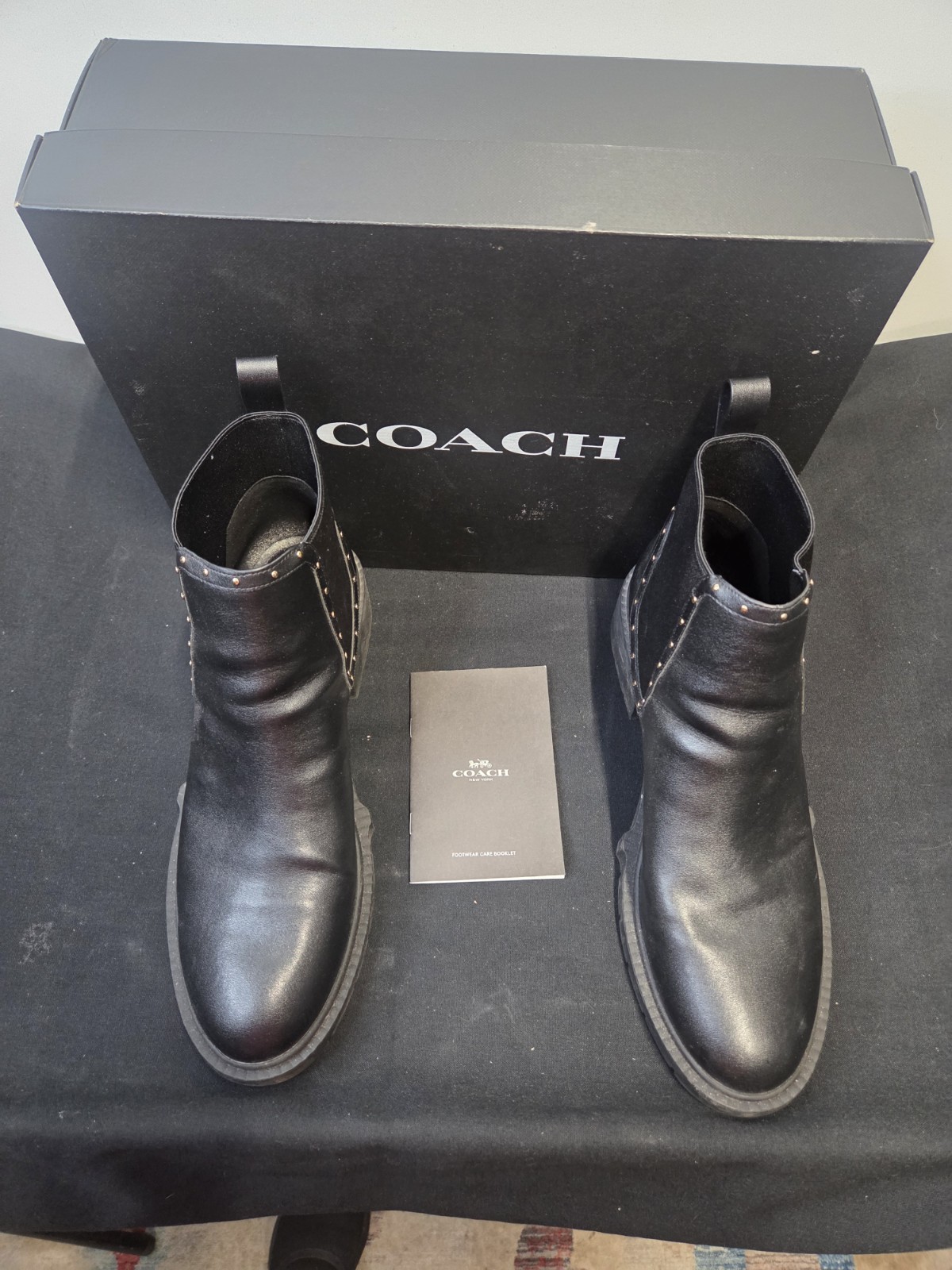 Womans Coach Lory Leather studded Booties Size 11 Black with box