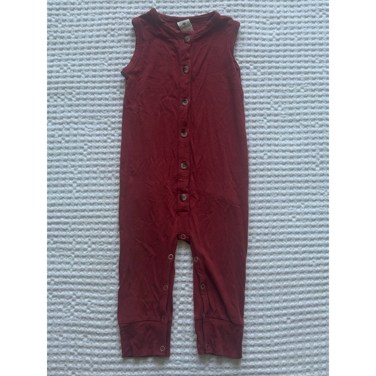 Kate Quinn Bamboo Sleeveless Button Romper Jumpsuit Terracotta Brick Red 6-12M