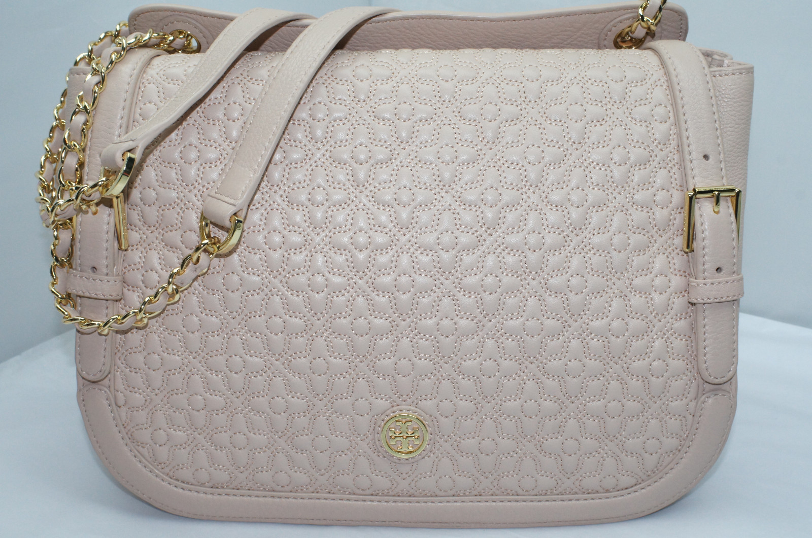 New Tory Burch Women’s Bag Quilted Shoulder Crossbody Beige Handbag