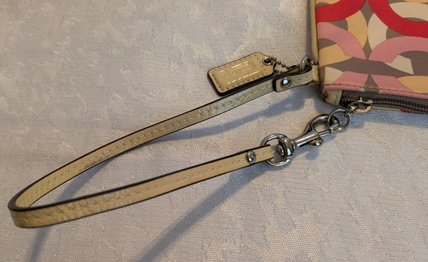 Coach Small Wristlet Corner Zip Signature Monogram C Logo Multicolor Pink
