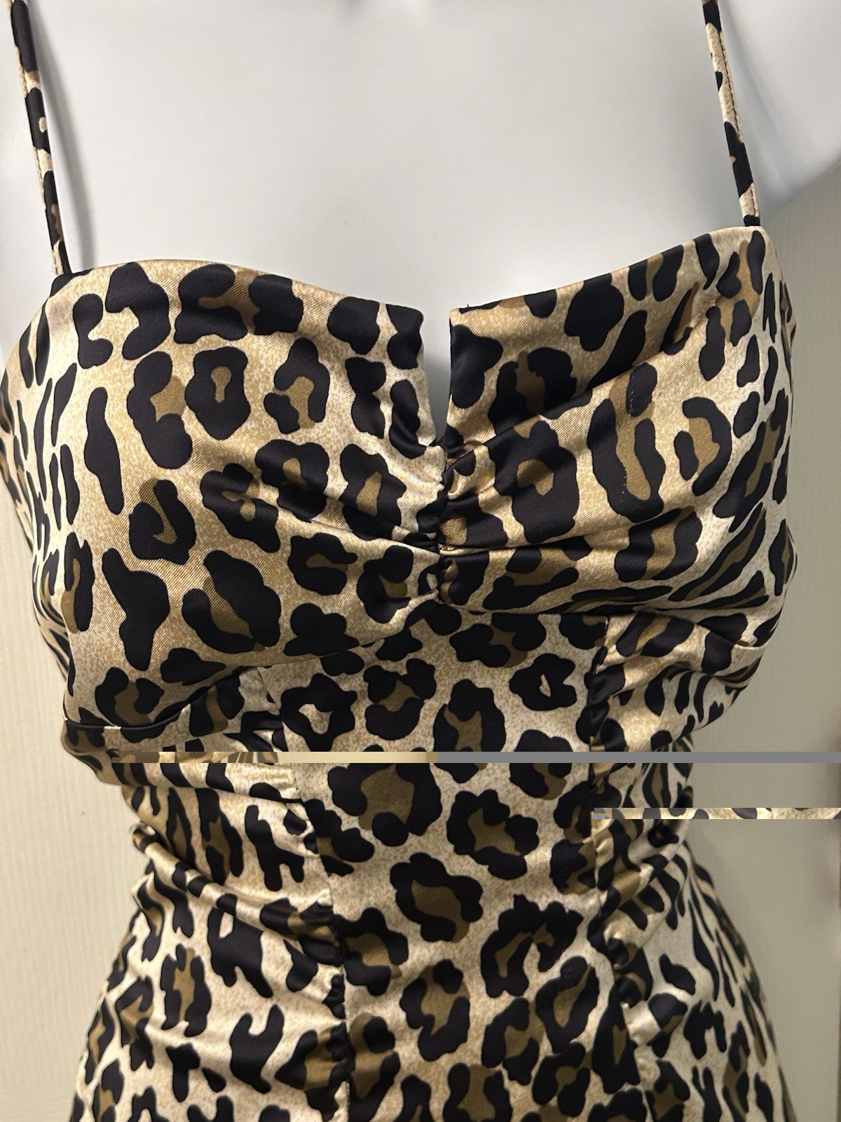Retro Rockabilly Pinup Leopard Sateen Wiggle Dress Joanna Chen 6 50s Grunge VLV