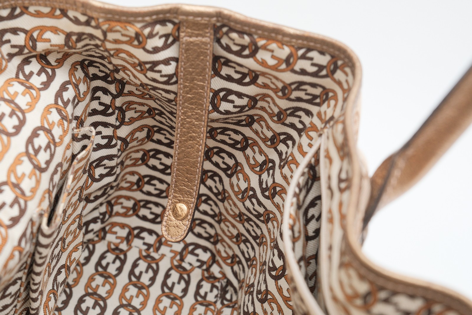 GUCCI Princy Tote Shoulder Hand Bag GG Canvas Gold