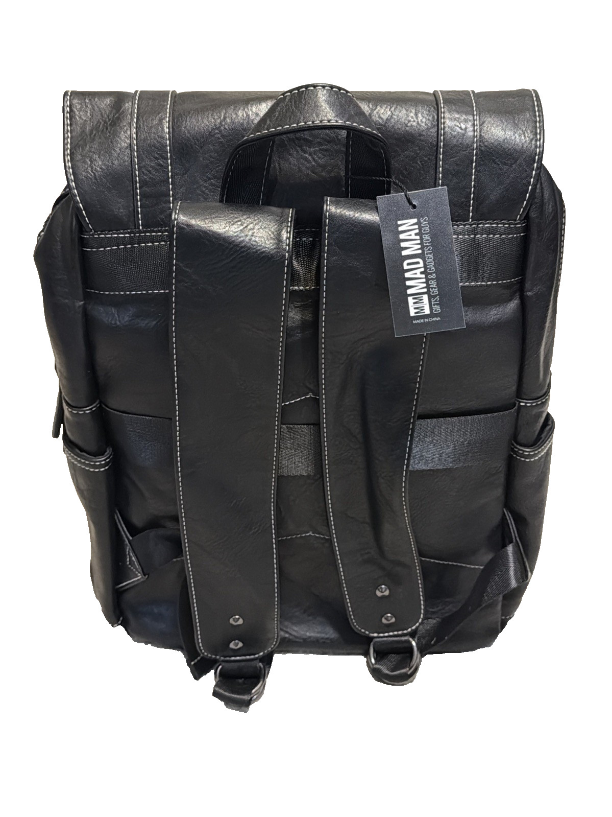 Mad Man Drake Black Vegan Leather 15″H x 12″W x 5″D Backpack Faux Leather #28987