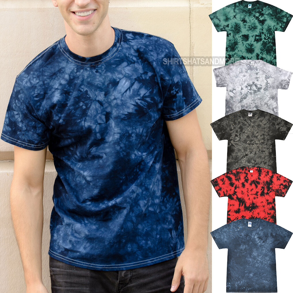 Mens Tie Dye Crystal Wash T-Shirt Unique 100% Preshrunk Cotton Tye Die Tee S-3XL