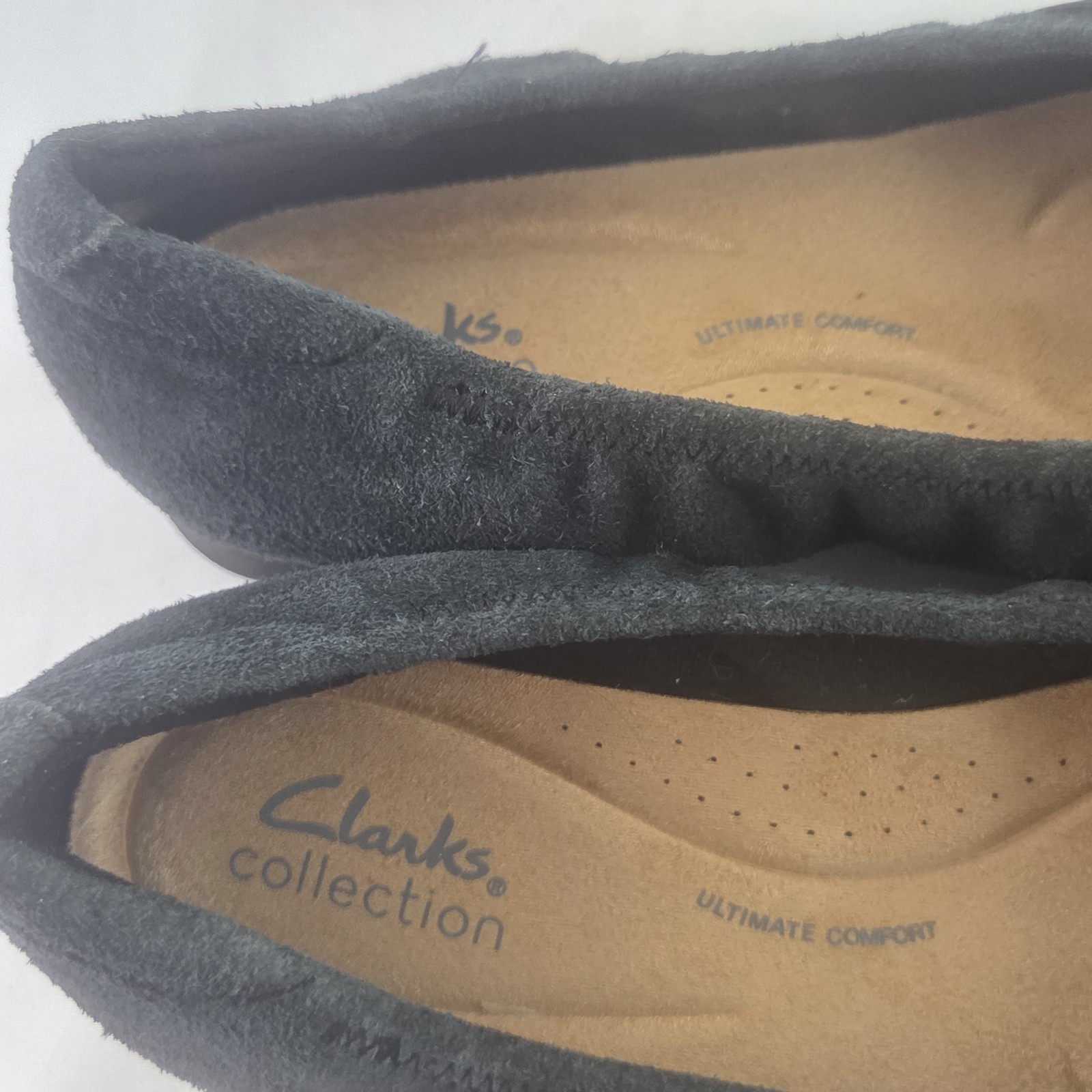 Clarks Ballet Flats Womens 8.5 W Black Suede Slip On Comfort Casual Shoes
