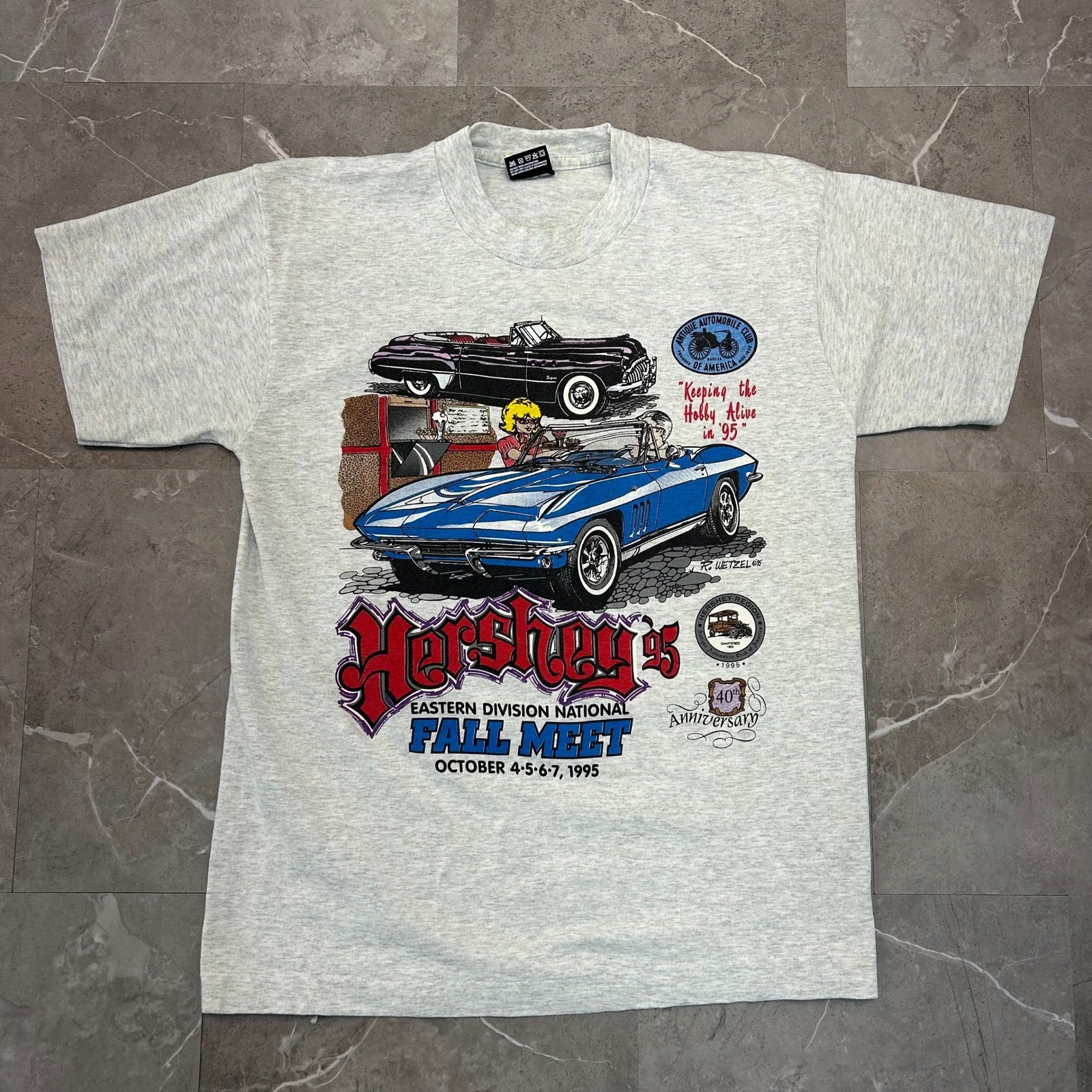 90s Vintage Classic Cars Graphic Tee Mens Medium Hershey Fall Meet Caricature
