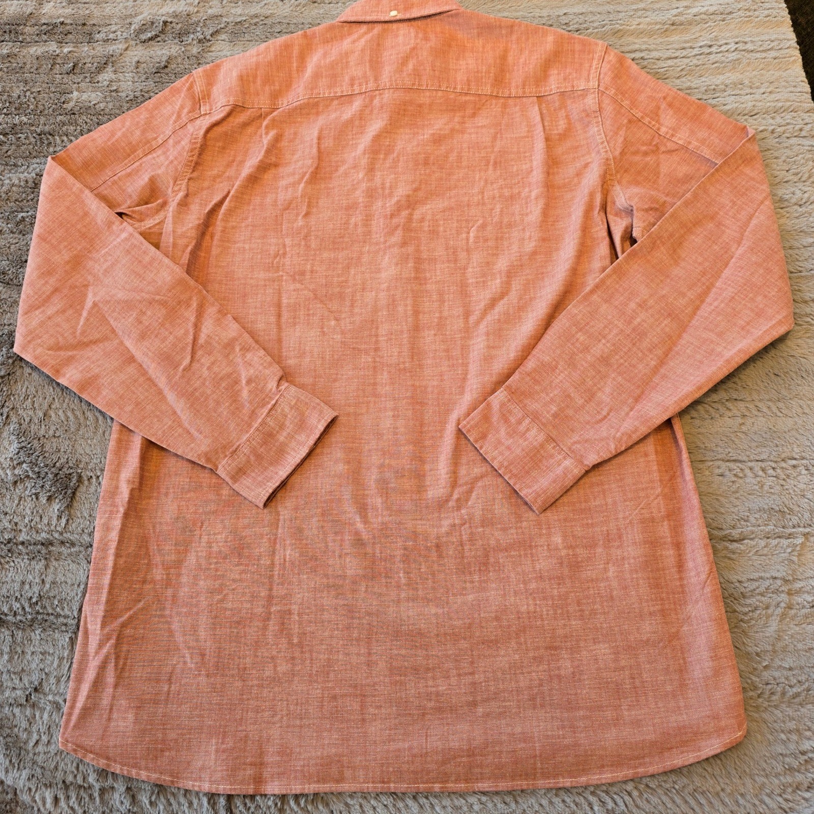 LL Bean Mens Large Tall Slightly Fitted Chambray Button Down Shirt Red Orange