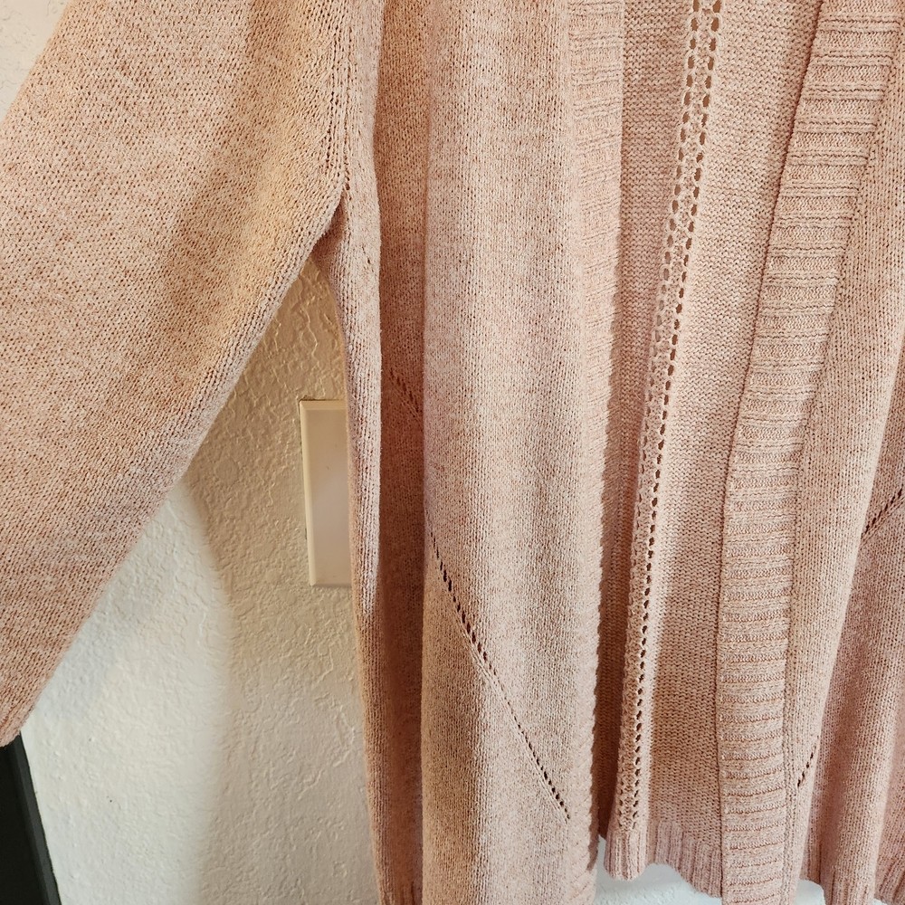 Talbots Linen Blend Pink Open-Front Cardigan Knit Sweater Size XL Spring Weight