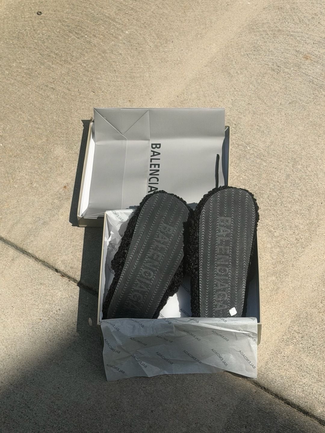 Balenciaga Black Faux Fur Logo Slides