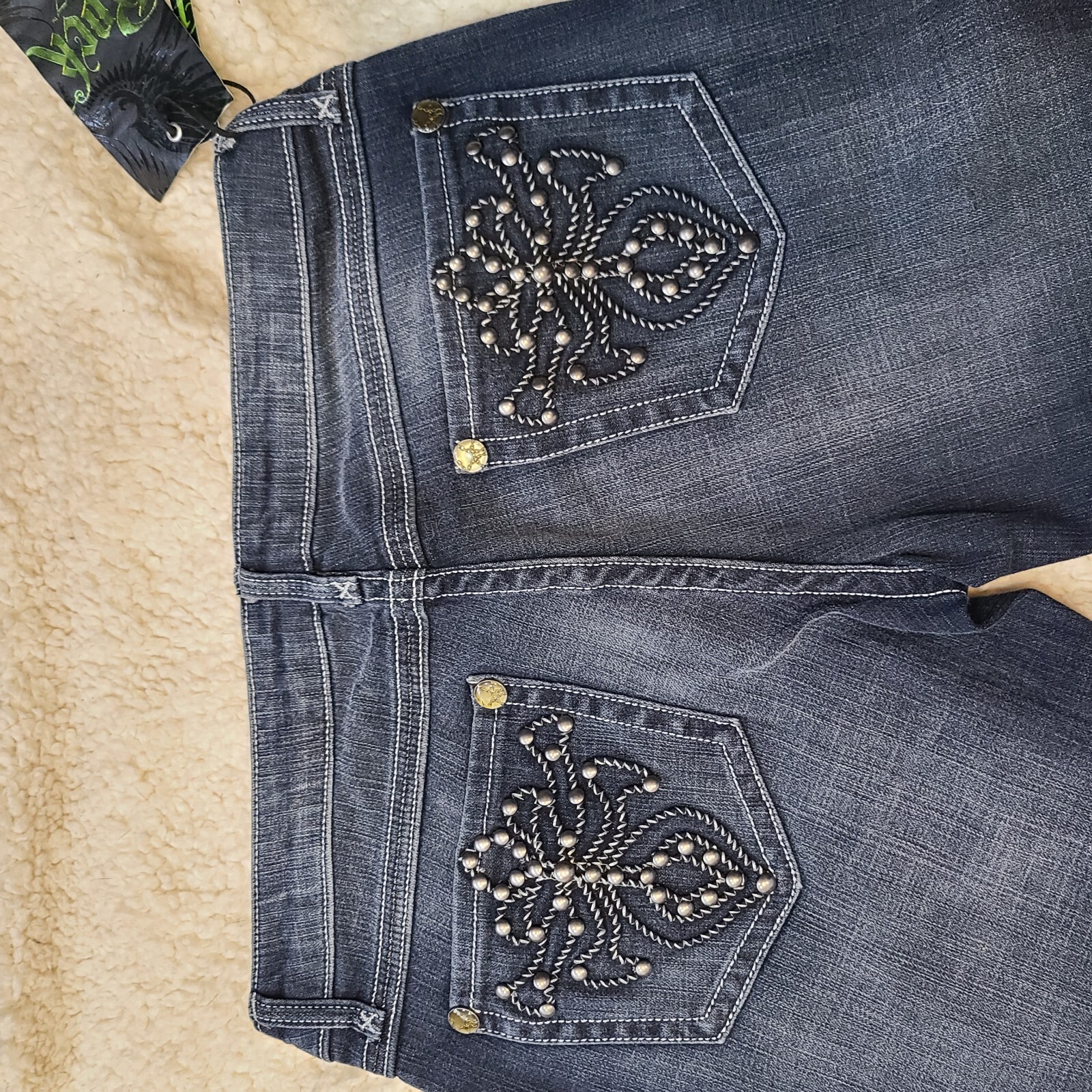 WRANGLER ROCK 47 JEANS Embellished Pockets Ultra-Low-Rise 7 x 34 WHX83MQ