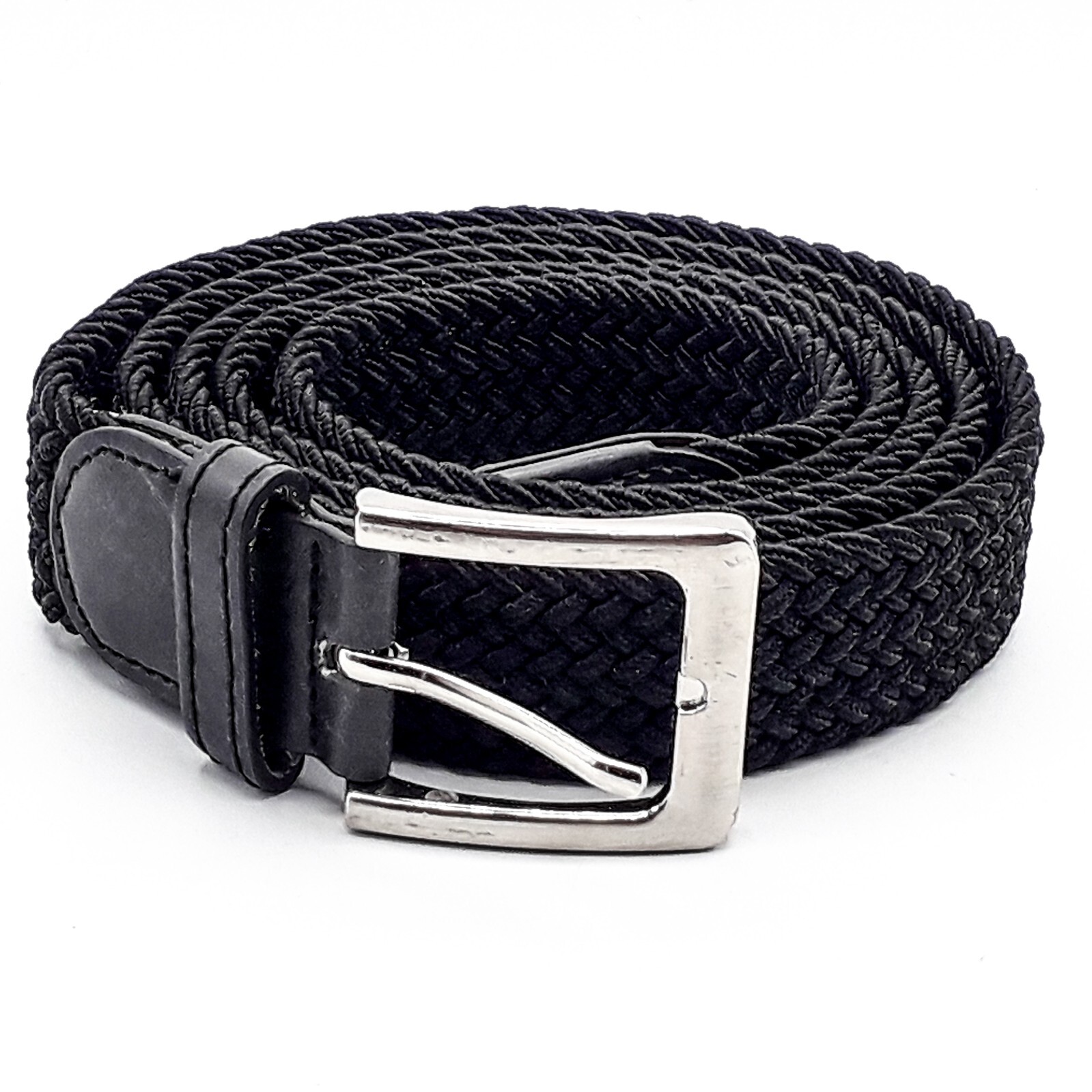 Gelante Belt Mens Size 3XL 58-Inch Woven Black Stretchable Elastic Chrome Buckle