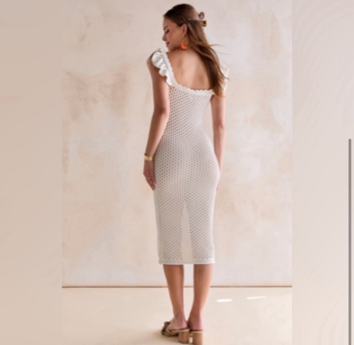 Francesca’s NWT Bess Ruffle Strap Crochet Midi Dress – Size Large
