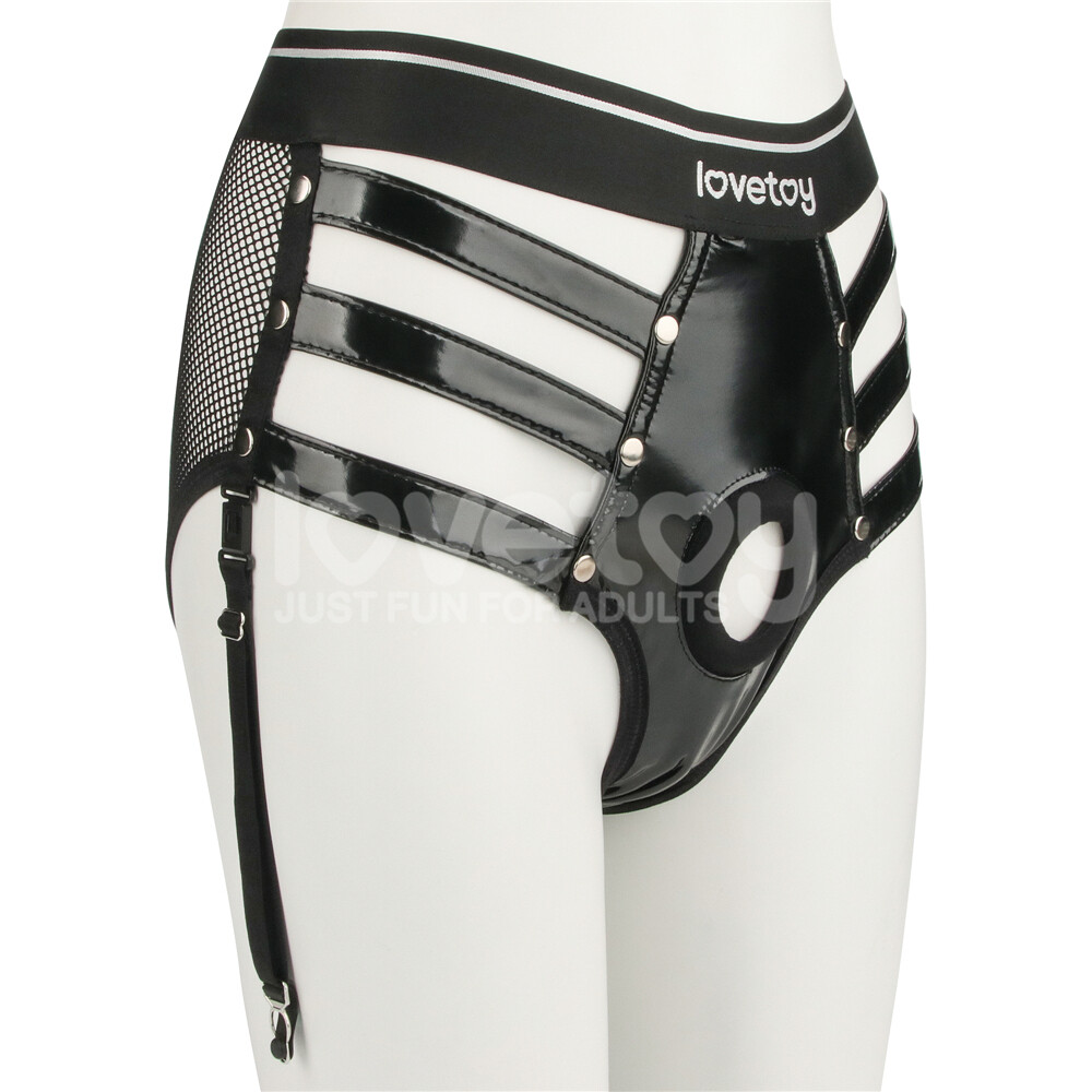 Reign Leather & Mesh Harness Set Body Bra & Panty Garter Belt Harness Lingerie