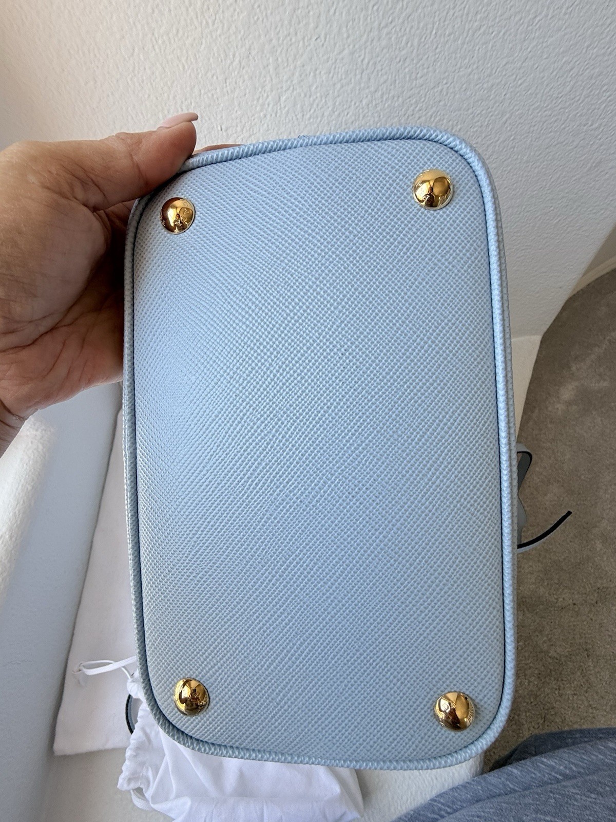 PRADA Light Blue Top Handle Satchel Detachable Strap Dust Bag Gold Hardware