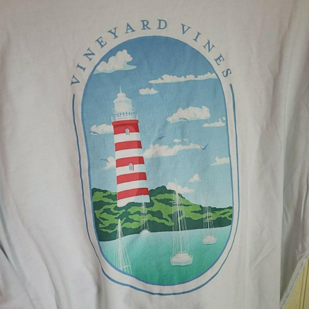 Vineyard Vines Shirt Mens Large Light Blue Lighthouse Pocket Graphic Tagless Tee