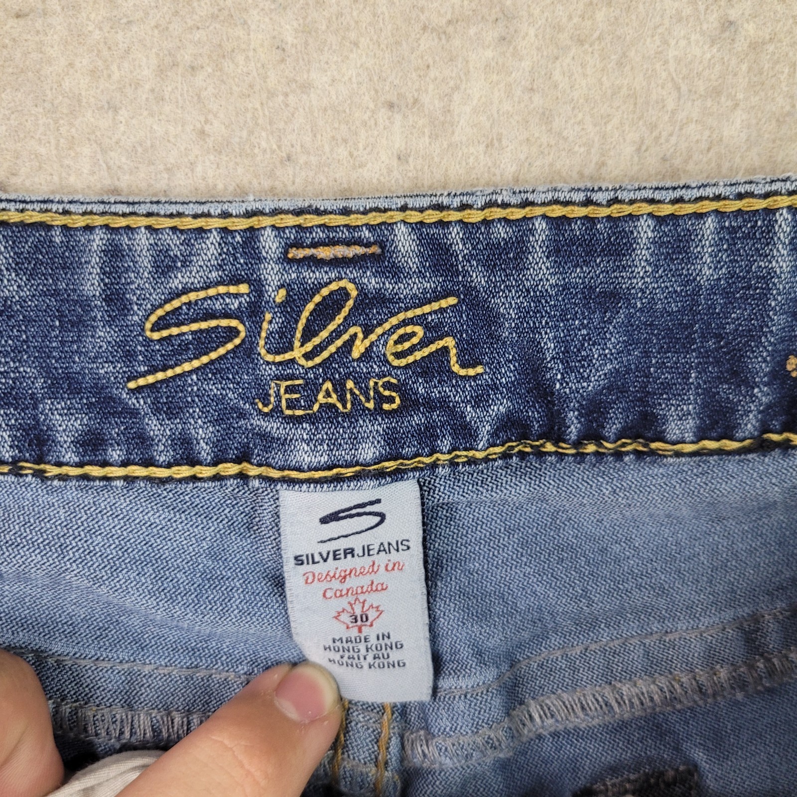 Silver Bootcut Jeans Womens 30 Blue Thick Stitch Distress Western Canada Vintage