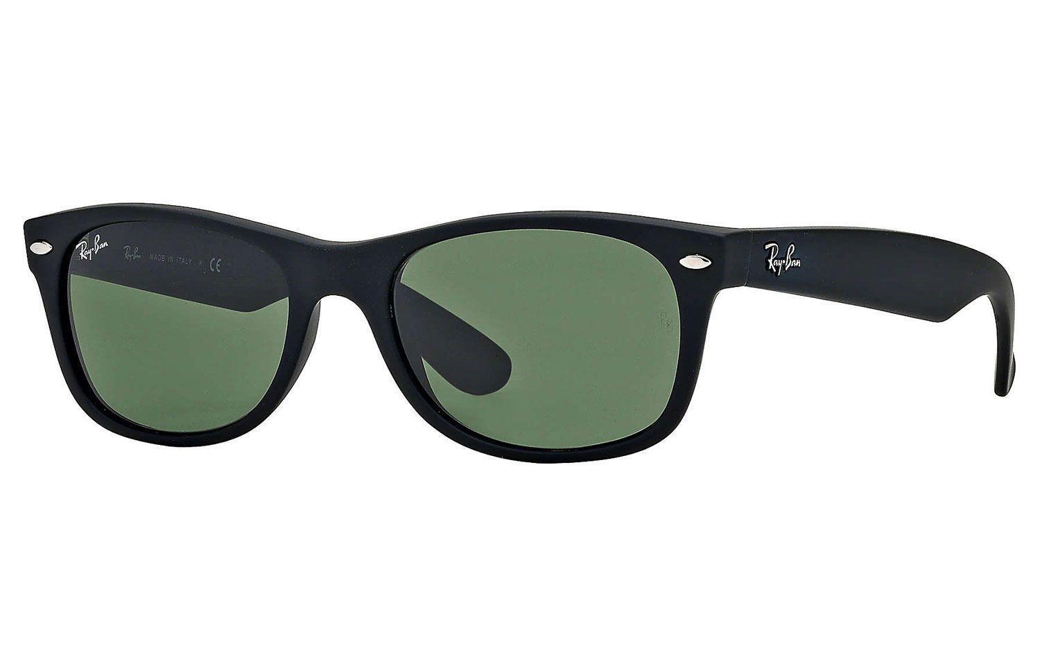 Ray-Ban New Wayfarer Black Rubber/G-15 Green 55 mm Sunglasses RB2132 622 55 -18