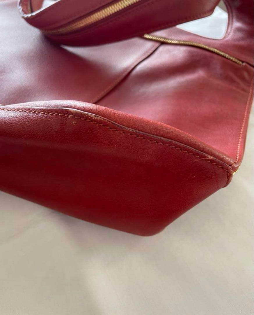 LONGCHAMP Red Leather Top Handle Bag Zip Expandable Women’s