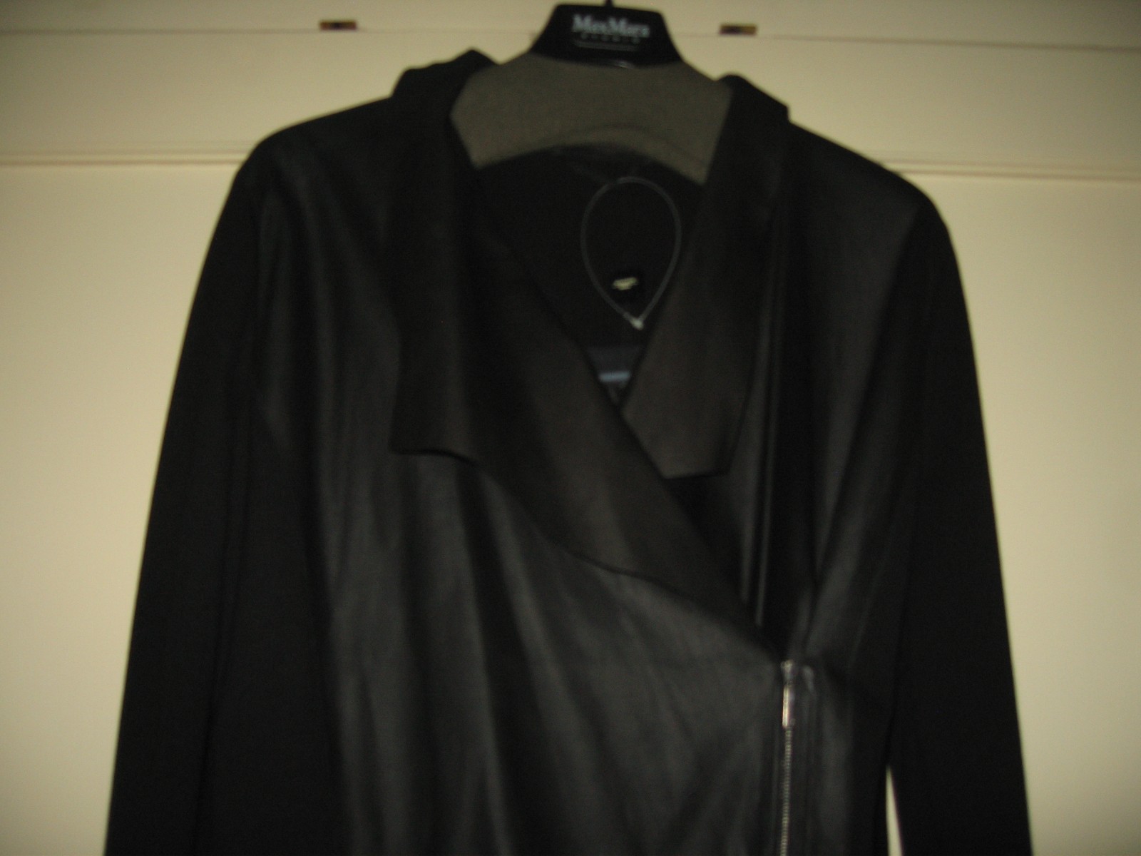 Max Mara Weekend Draped Collar Goat Soft Leather Jacket Black Size Uk 16