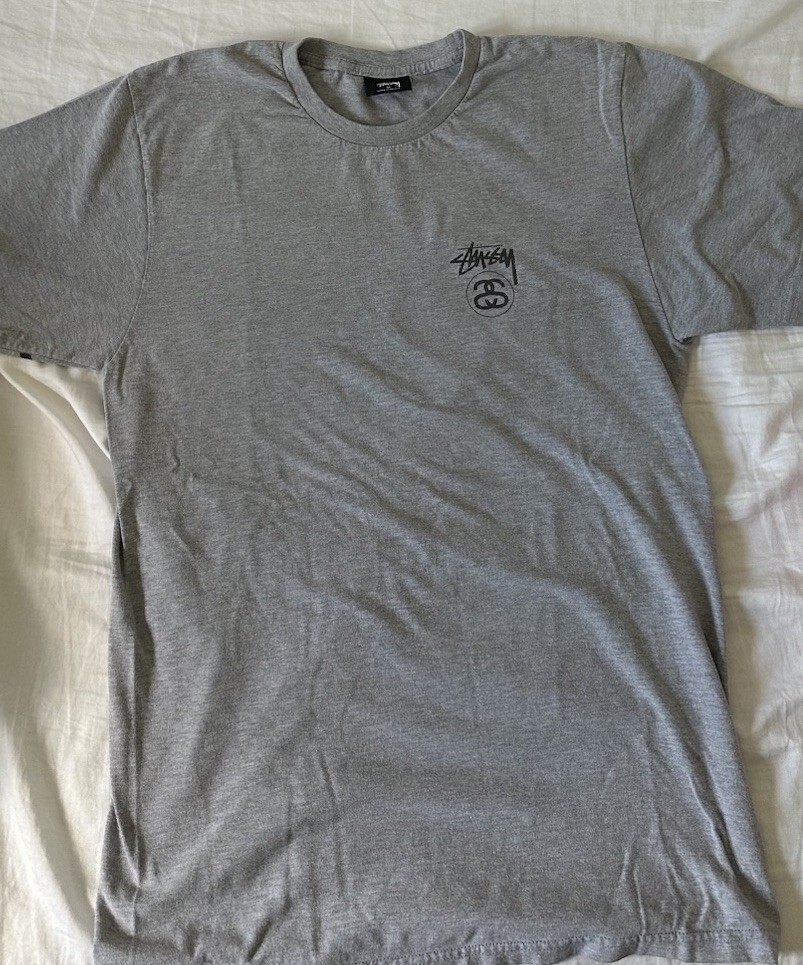 Stussy Gray Graphic Logo Crew Neck Short Sleeve T-Shirt Men’s M