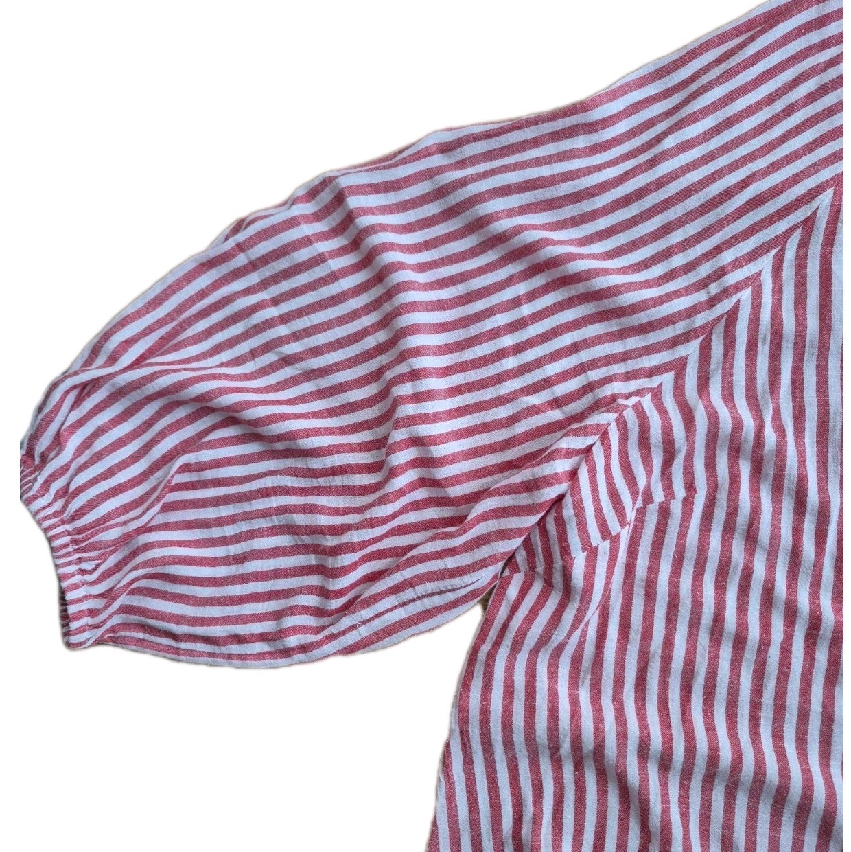 Cato Women’s 26/28W Plus Red/White Striped V-Neck Tie Grommet Blouse 3/4